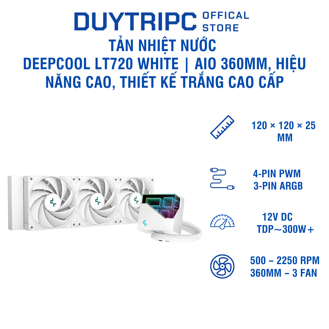 Tản nhiệt nước DeepCool LT720 White | AIO 360mm, hiệu năng cao, thiết kế trắng cao cấp